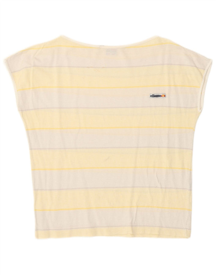 Ellesse Womens T-Shirt Top IT 42 Medium Yellow Striped Cotton