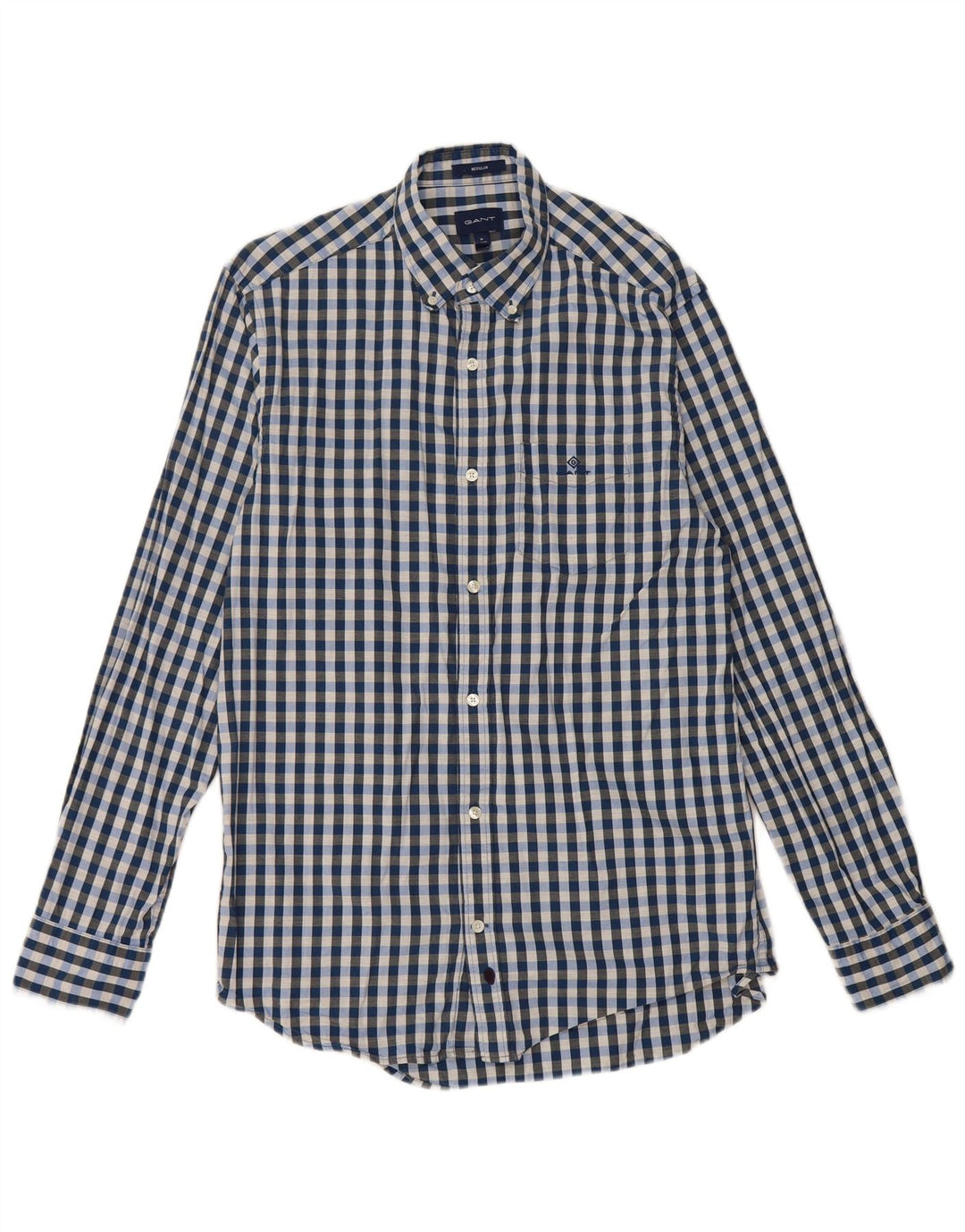 Gant Mens Regular Fit Shirt Size 39/40 15 1/2 Medium Blue Gingham Cotton