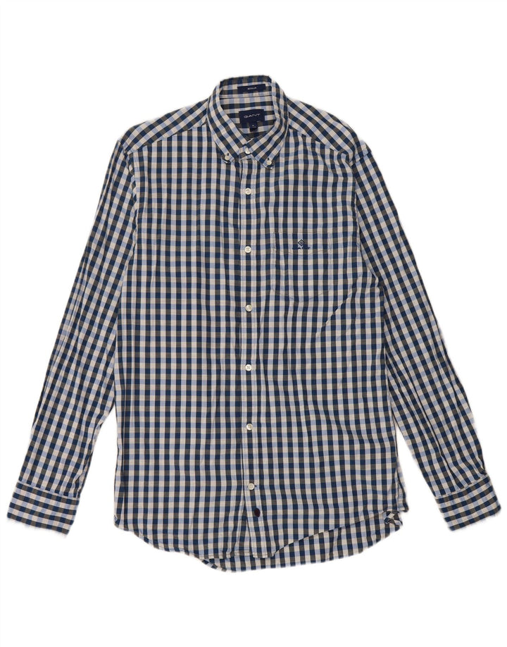 Gant Mens Regular Fit Shirt Size 39/40 15 1/2 Medium Blue Gingham Cotton