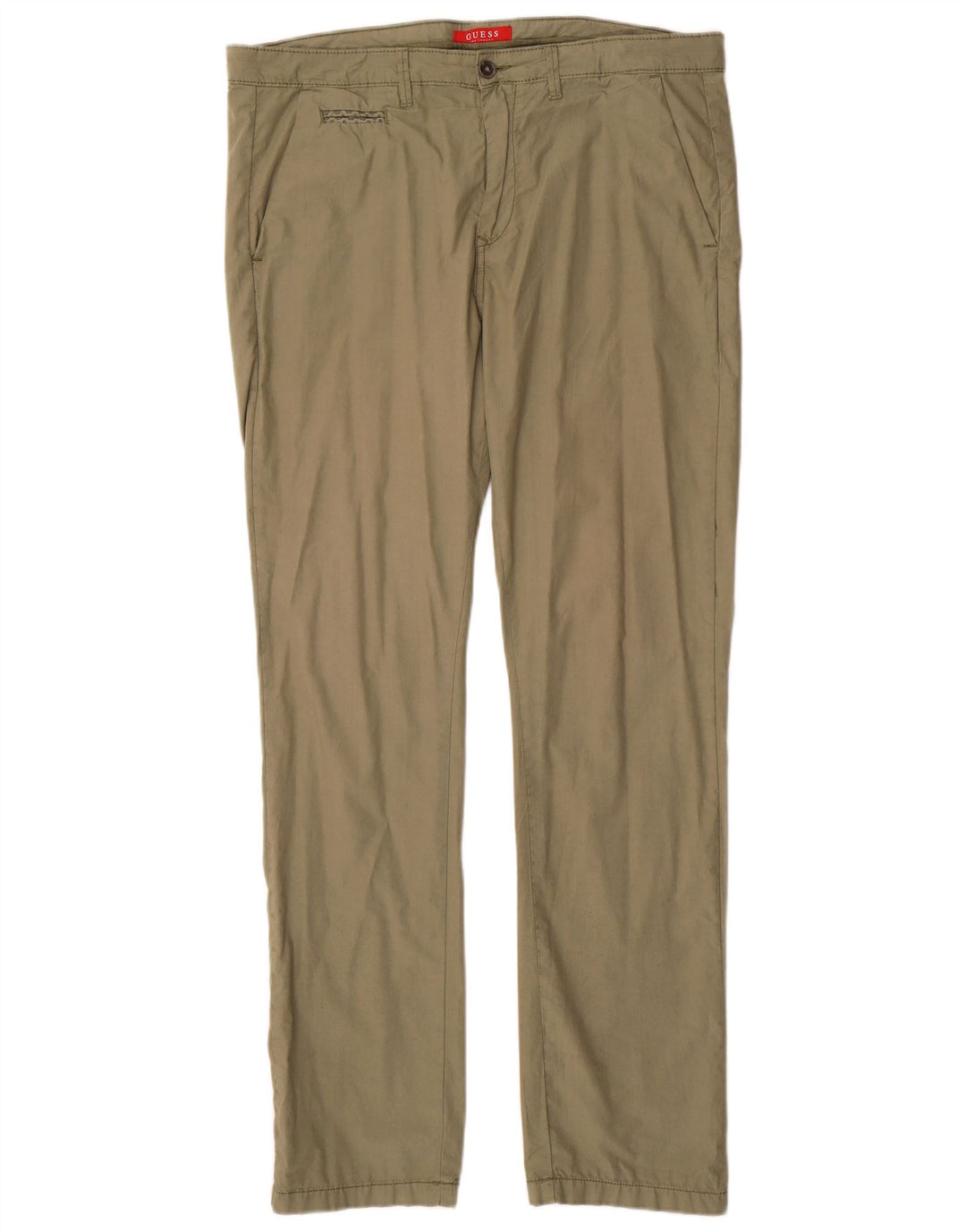 Guess Mens Straight Chino Trousers W34 L33 Khaki Cotton