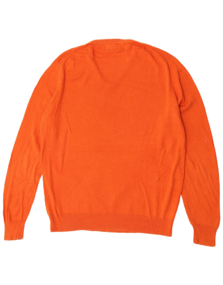Massimo Dutti Mens V-Neck Jumper Sweater Large Orange