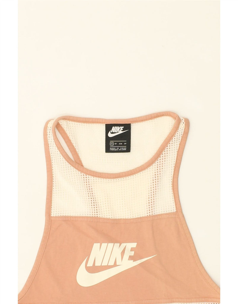 NIKE Womens Graphic Vest Top UK 6 XS Off White Colourblock Polyacrylic | Vintage Nike | Thrift | Second-Hand Nike | Used Clothing | Messina Hembry 