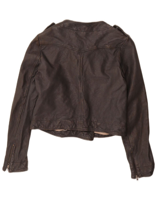 French Connection Womens Military Crop Jacket UK 10 Small Black Leather