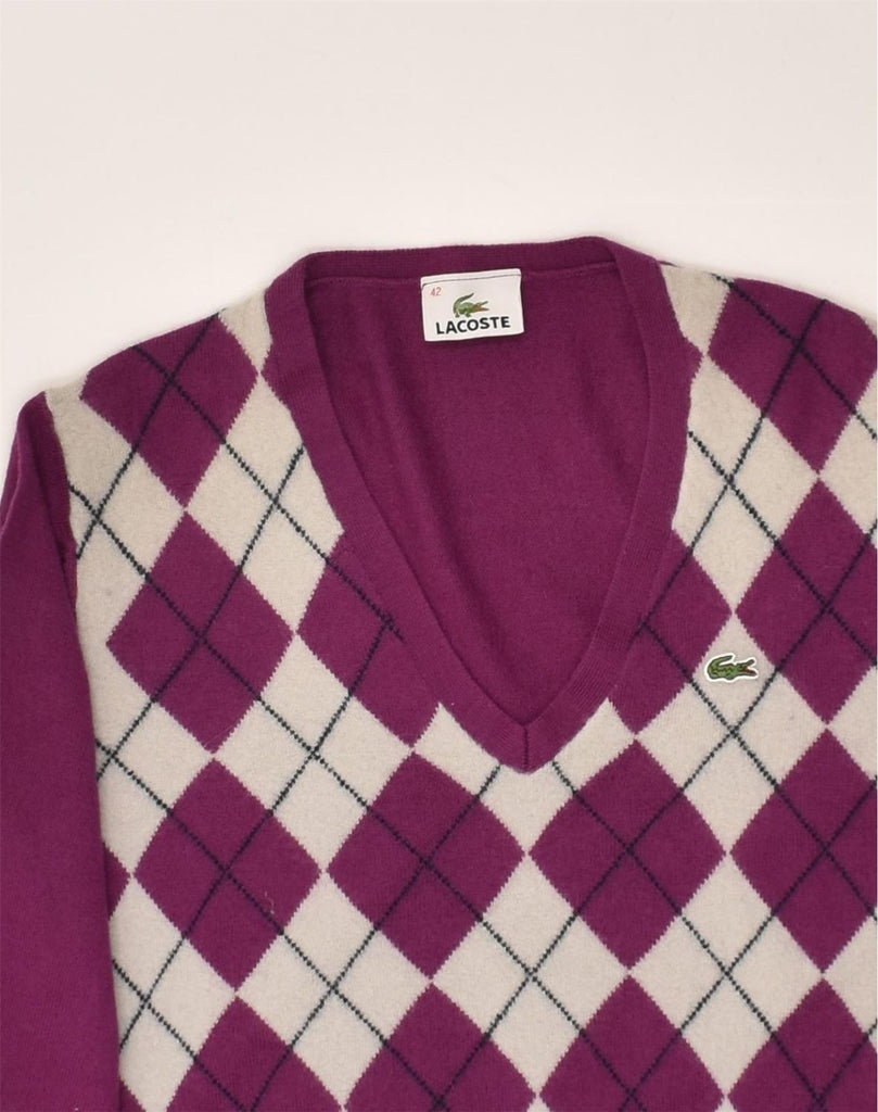 LACOSTE Womens Slim Fit V-Neck Jumper Sweater Size 42 Large Purple | Vintage Lacoste | Thrift | Second-Hand Lacoste | Used Clothing | Messina Hembry 