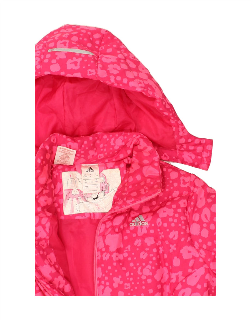 ADIDAS Girls Hooded Padded Jacket 11-12 Years Pink Spotted Polyester | Vintage Adidas | Thrift | Second-Hand Adidas | Used Clothing | Messina Hembry 