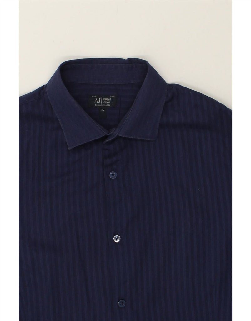 ARMANI Mens Shirt XL Navy Blue Striped Cotton | Vintage Armani | Thrift | Second-Hand Armani | Used Clothing | Messina Hembry 