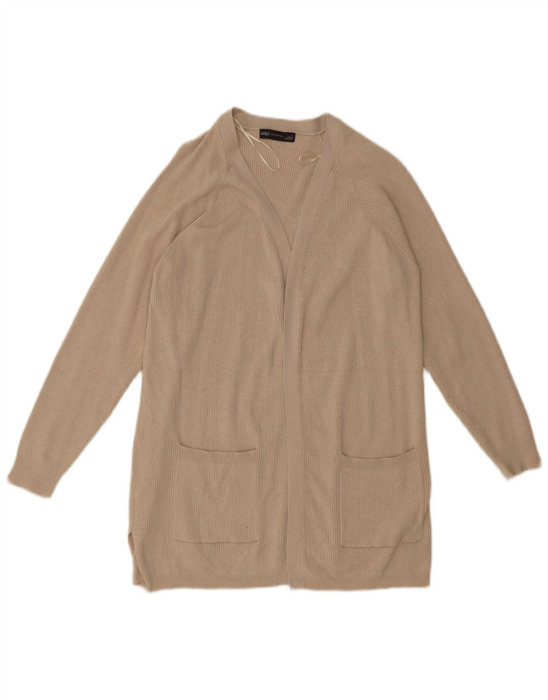 Marks & Spencer Womens Longline Open Cardigan Sweater UK 14 Large Beige