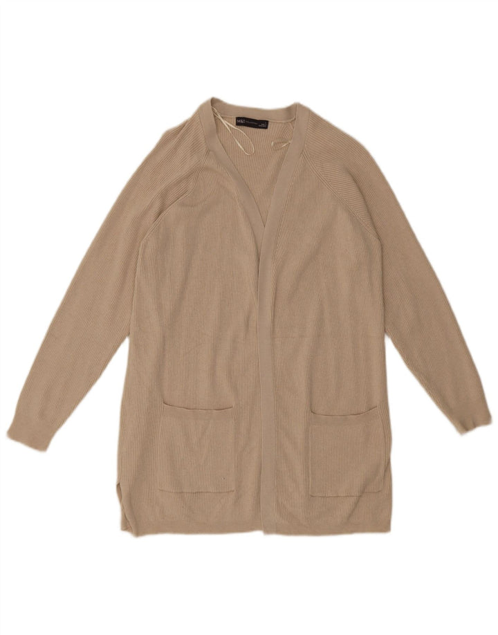 Marks & Spencer Womens Longline Open Cardigan Sweater UK 14 Large Beige