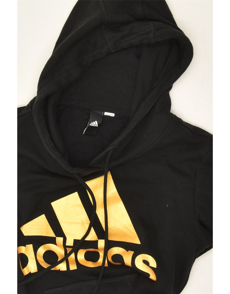 ADIDAS Womens Graphic Hoodie Jumper UK 12 Medium Black Cotton | Vintage Adidas | Thrift | Second-Hand Adidas | Used Clothing | Messina Hembry 