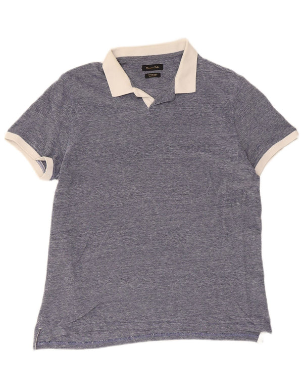 Massimo Dutti Mens Rugby Polo Shirt Large Blue Cotton
