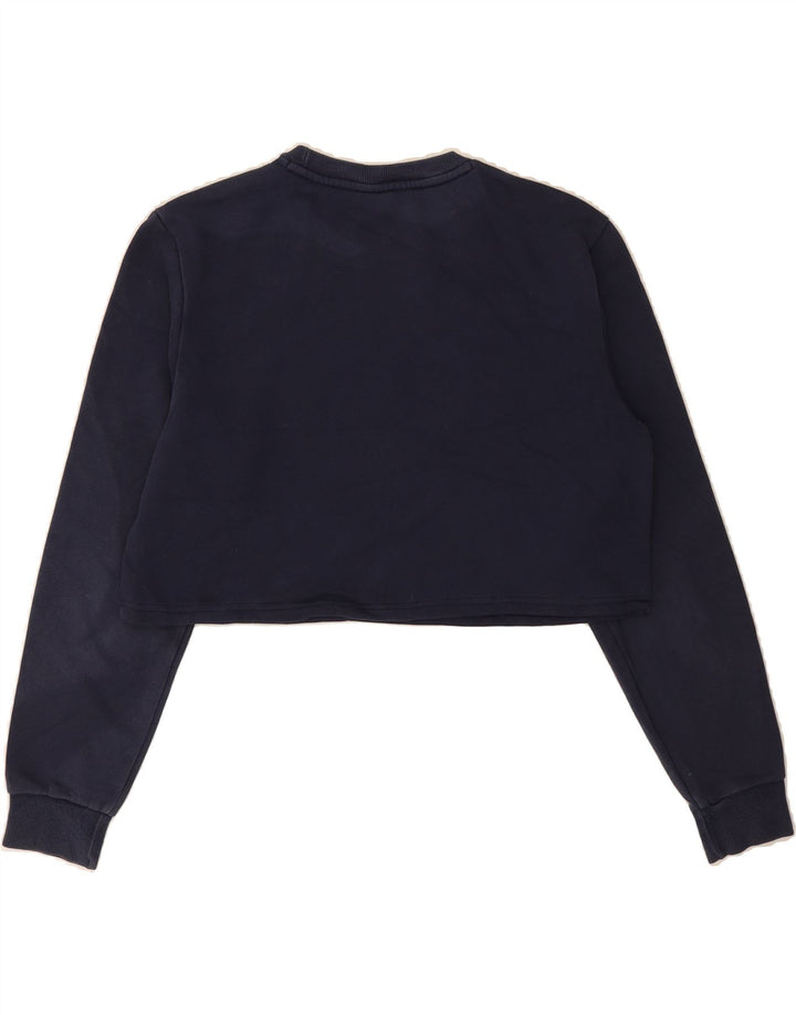 PUMA Womens Graphic Crop Sweatshirt Jumper UK 14 Medium Navy Blue Cotton Vintage Puma and Second-Hand Puma from Messina Hembry 
