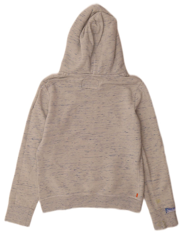 Superdry Womens Graphic Hoodie Jumper UK 10 Small Grey Flecked Cotton