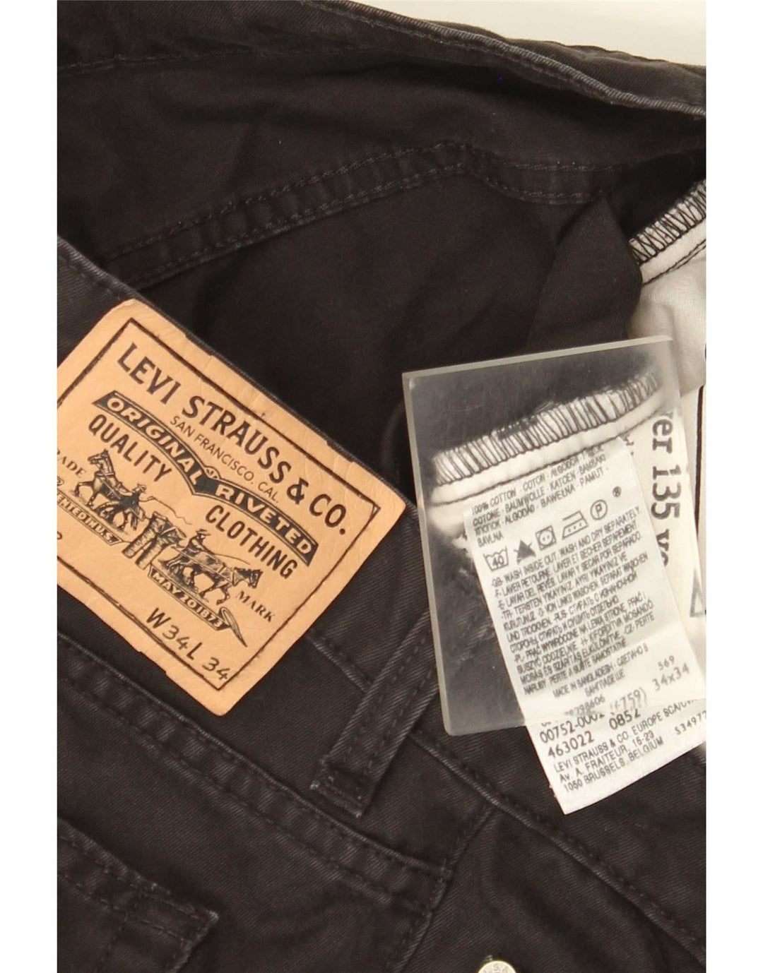 Levi's Mens 752 Straight Jeans W34 L34 Black Cotton