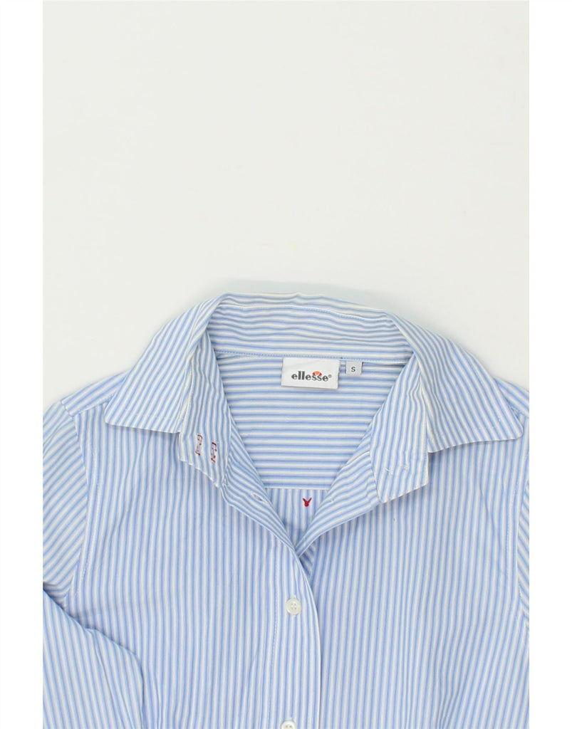ELLESSE Womens Shirt UK 10 Small Blue Pinstripe Cotton Vintage Ellesse and Second-Hand Ellesse from Messina Hembry 
