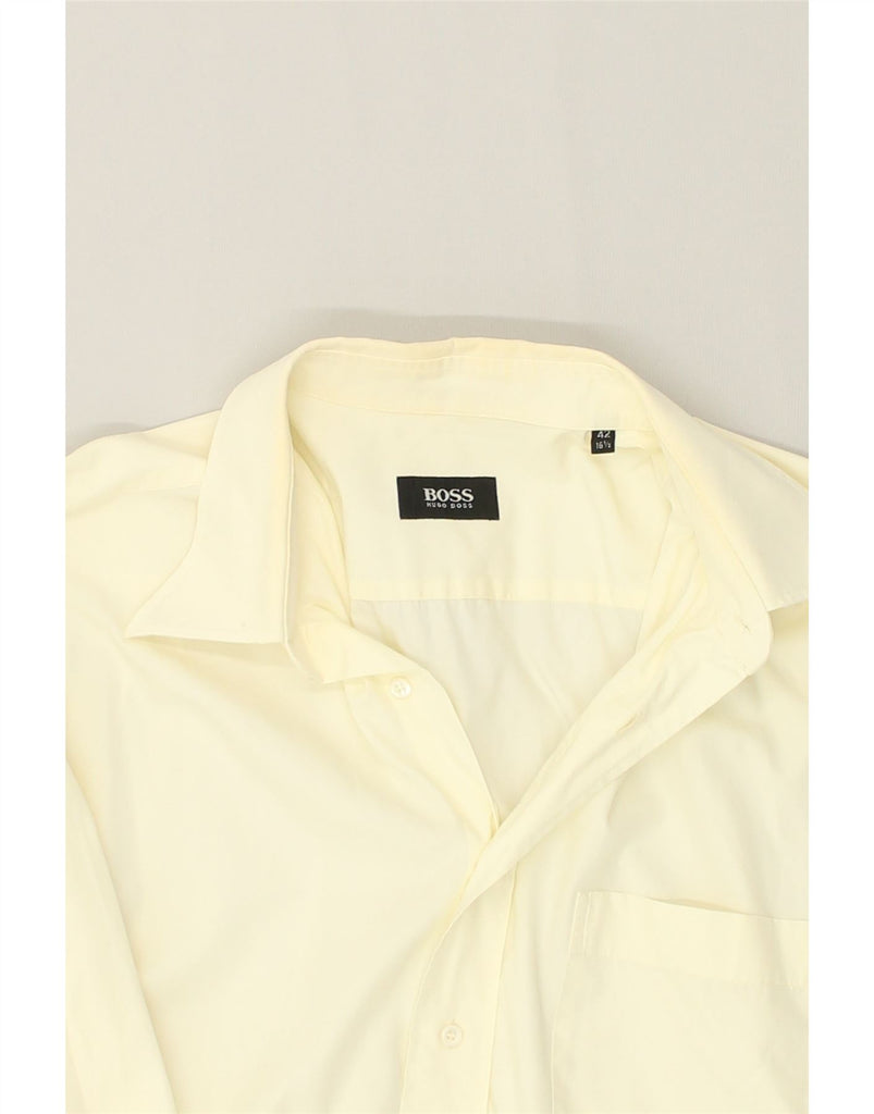 HUGO BOSS Mens Shirt Size 16 1/2 42 Large Yellow Cotton | Vintage Hugo Boss | Thrift | Second-Hand Hugo Boss | Used Clothing | Messina Hembry 