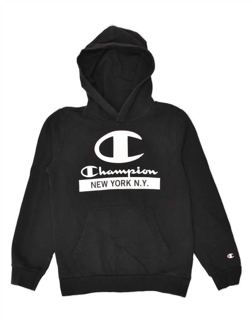 CHAMPION Boys Graphic Hoodie Jumper 11-12 Years Large Black Cotton | Vintage Champion | Thrift | Second-Hand Champion | Used Clothing | Messina Hembry 