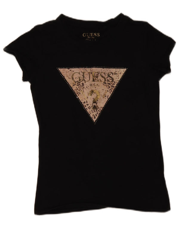 Guess Womens Graphic T-Shirt Top UK 8 Small Black Cotton