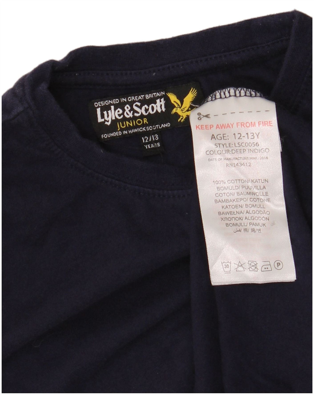LYLE & SCOTT Boys Top Long Sleeve 12-13 Years Navy Blue Cotton
