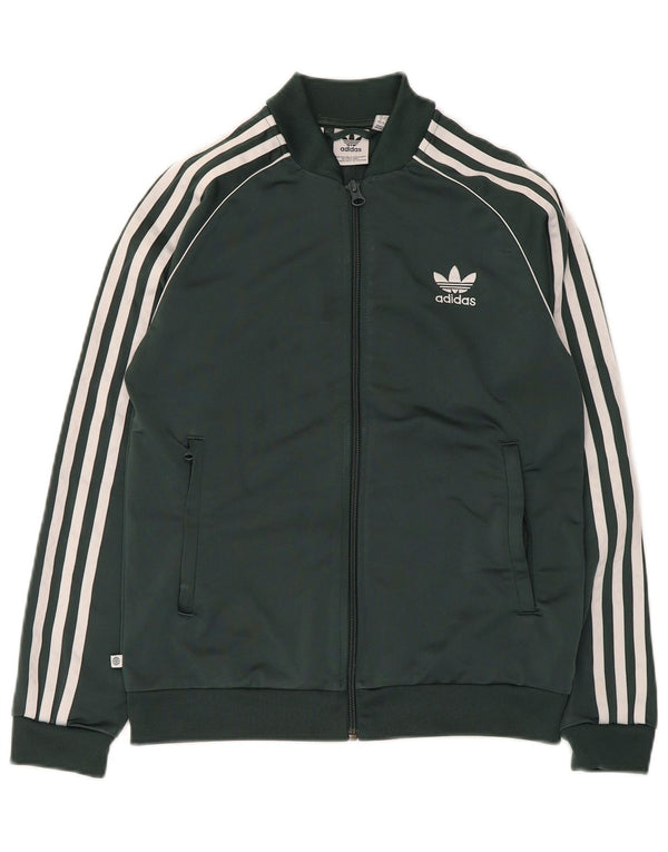 Adidas Boys Tracksuit Top Jacket 11-12 Years Green Polyester