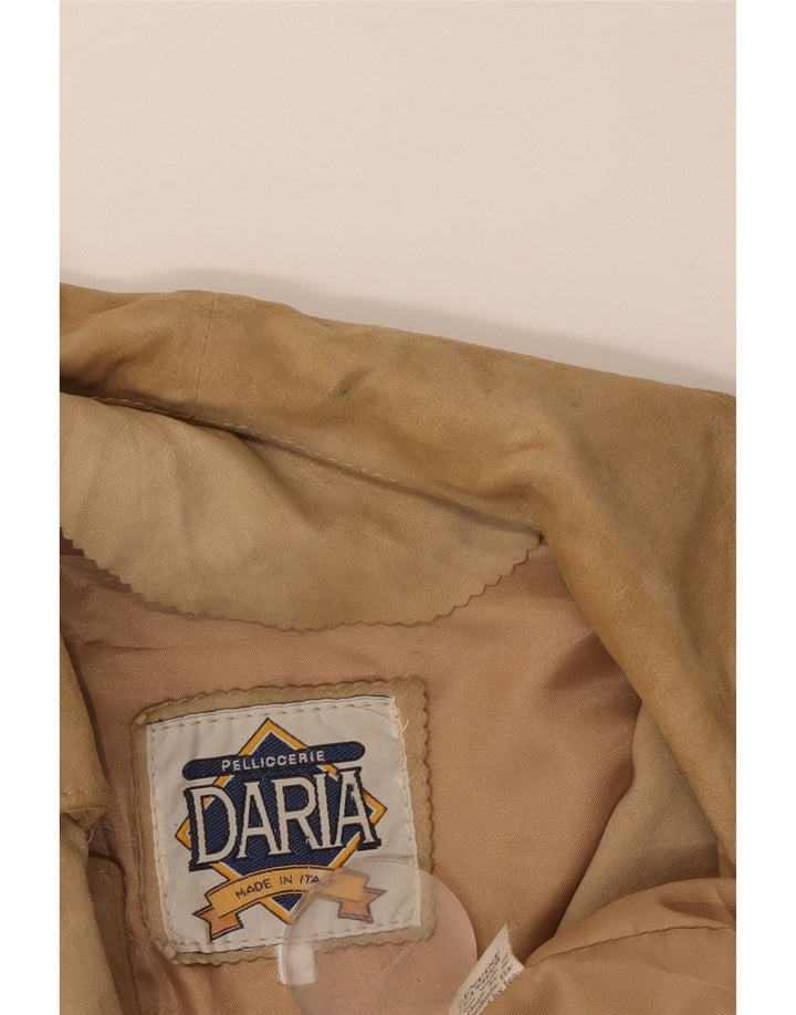 VINTAGE Womens Suede Overcoat IT 46 Large Beige Leather