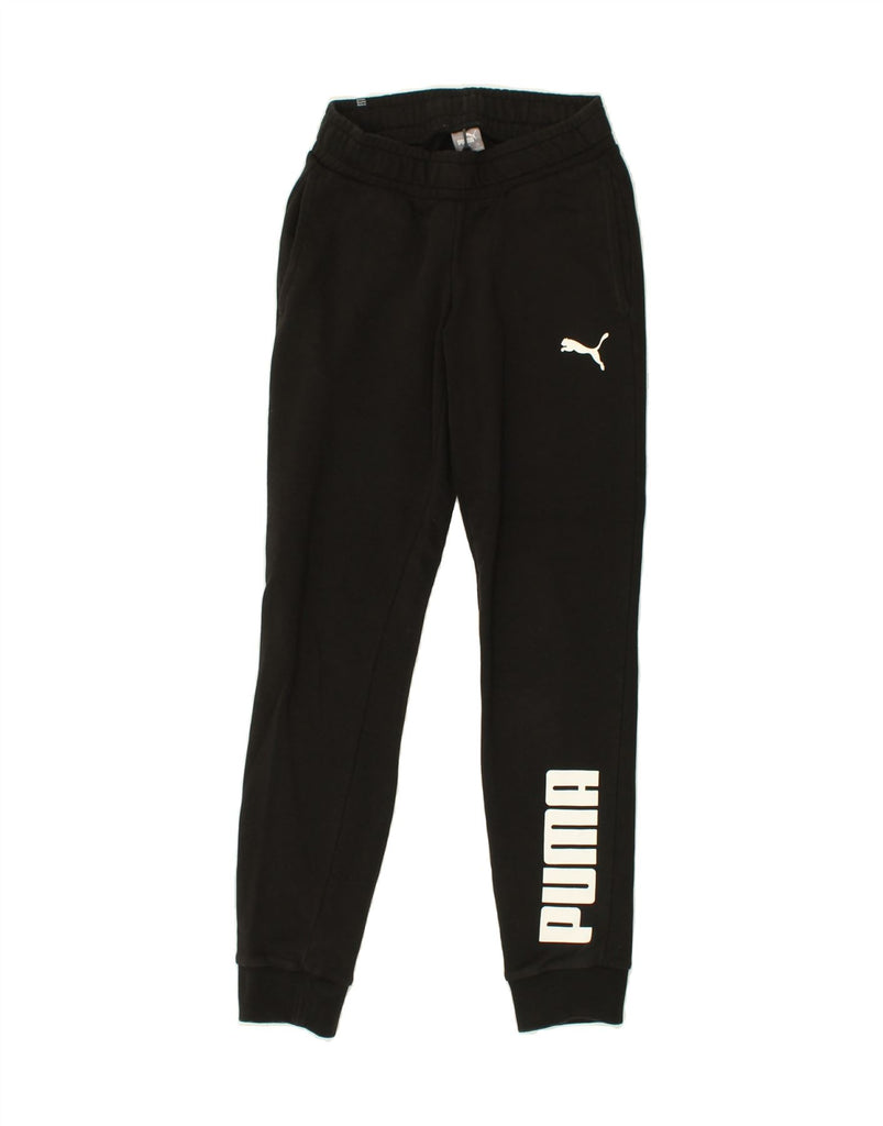 PUMA Womens Graphic Tracksuit Trousers Joggers UK 2 2XS Black Cotton | Vintage Puma | Thrift | Second-Hand Puma | Used Clothing | Messina Hembry 