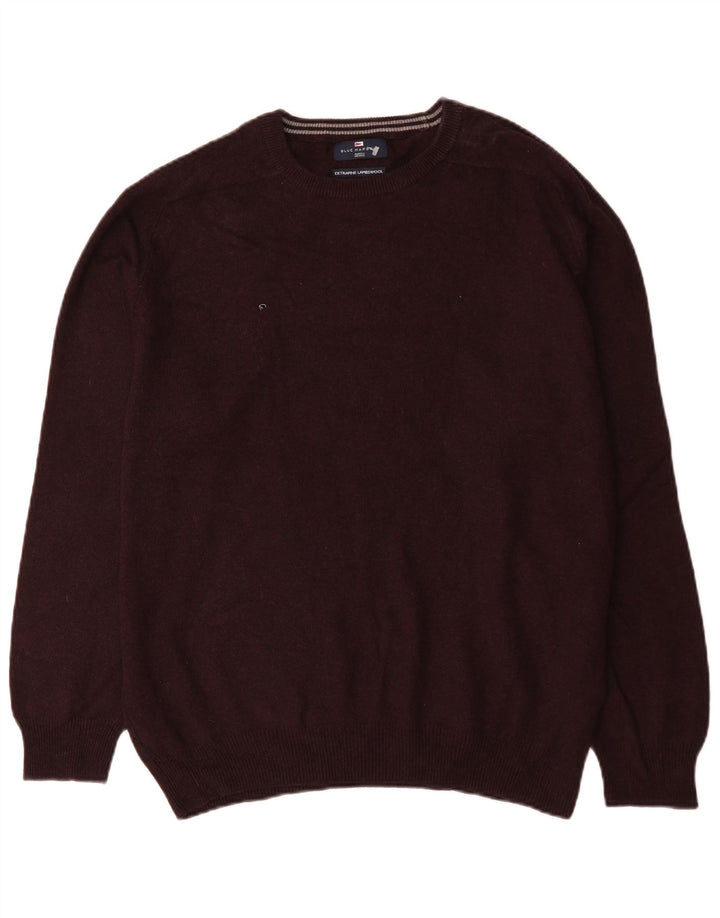 Marks & Spencer Mens Blue Harbour Crew Neck Jumper Sweater Large Burgundy