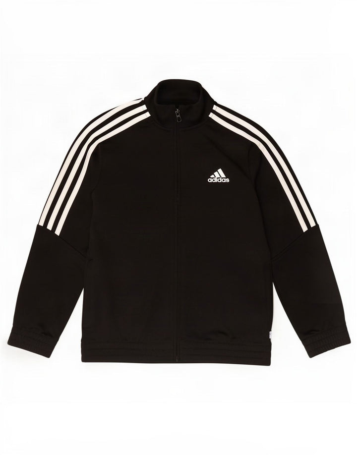 Adidas Boys Tracksuit Top Jacket 9-10 Years Black Striped Polyester