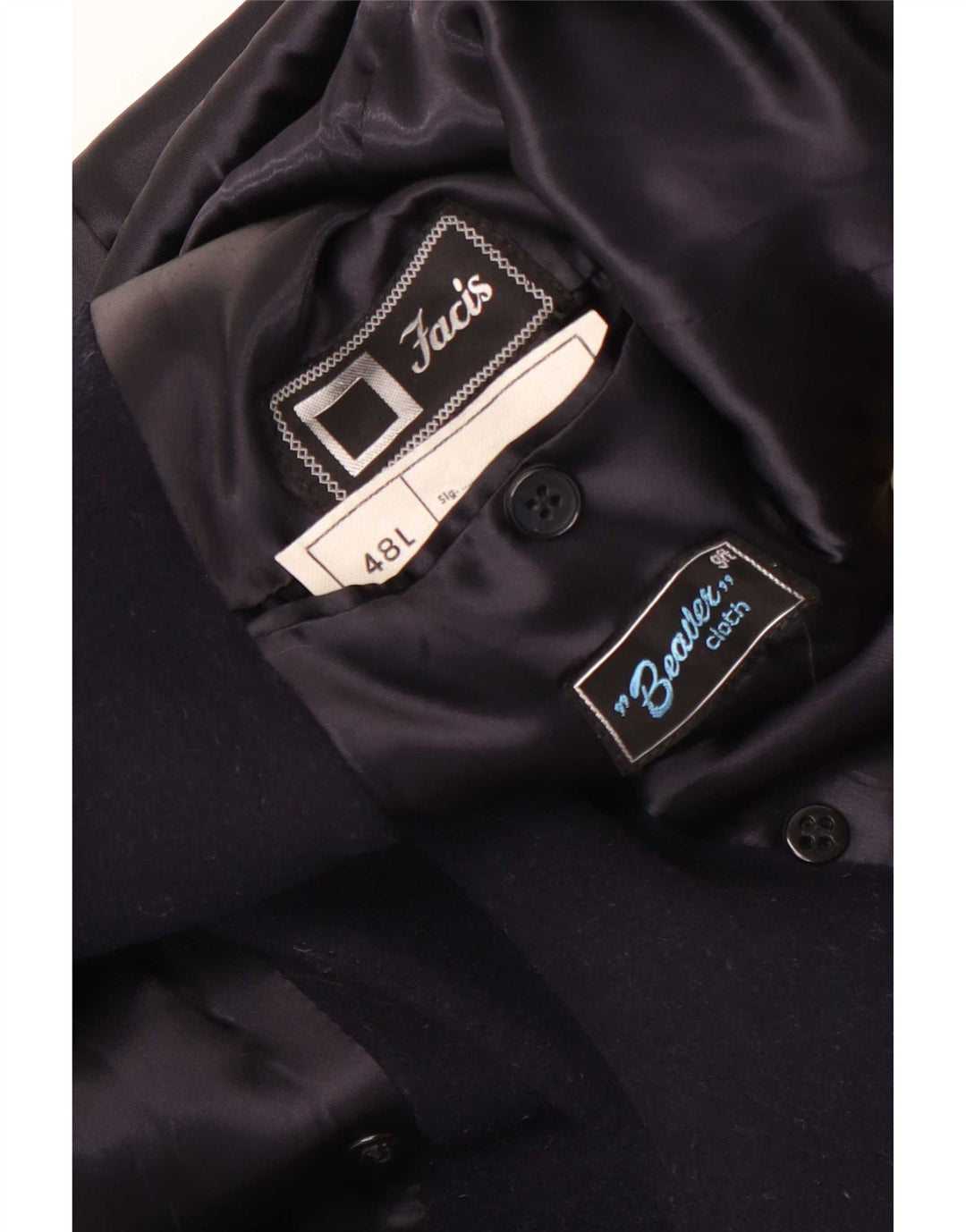Facis Mens Long Double Breasted Coat IT 48 Medium Navy Blue