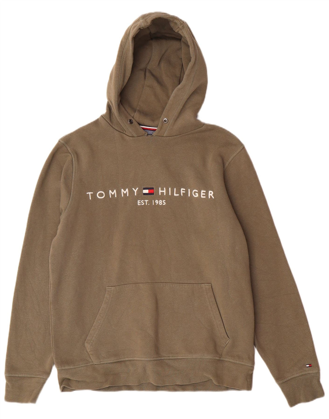 Tommy Hilfiger Mens Graphic Hoodie Jumper Medium Khaki Cotton