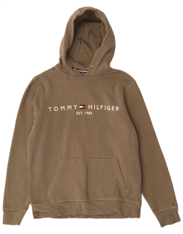 Tommy Hilfiger Mens Graphic Hoodie Jumper Medium Khaki Cotton