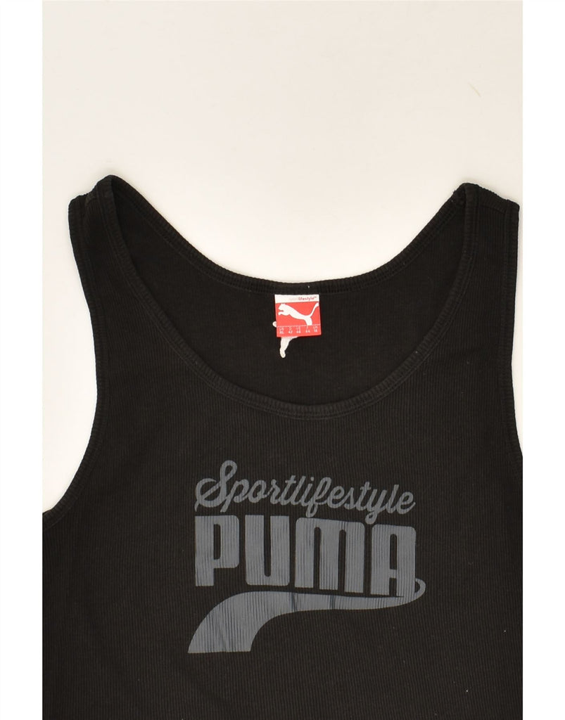 PUMA Womens Graphic Vest Top UK 16 Lareg  Black | Vintage Puma | Thrift | Second-Hand Puma | Used Clothing | Messina Hembry 