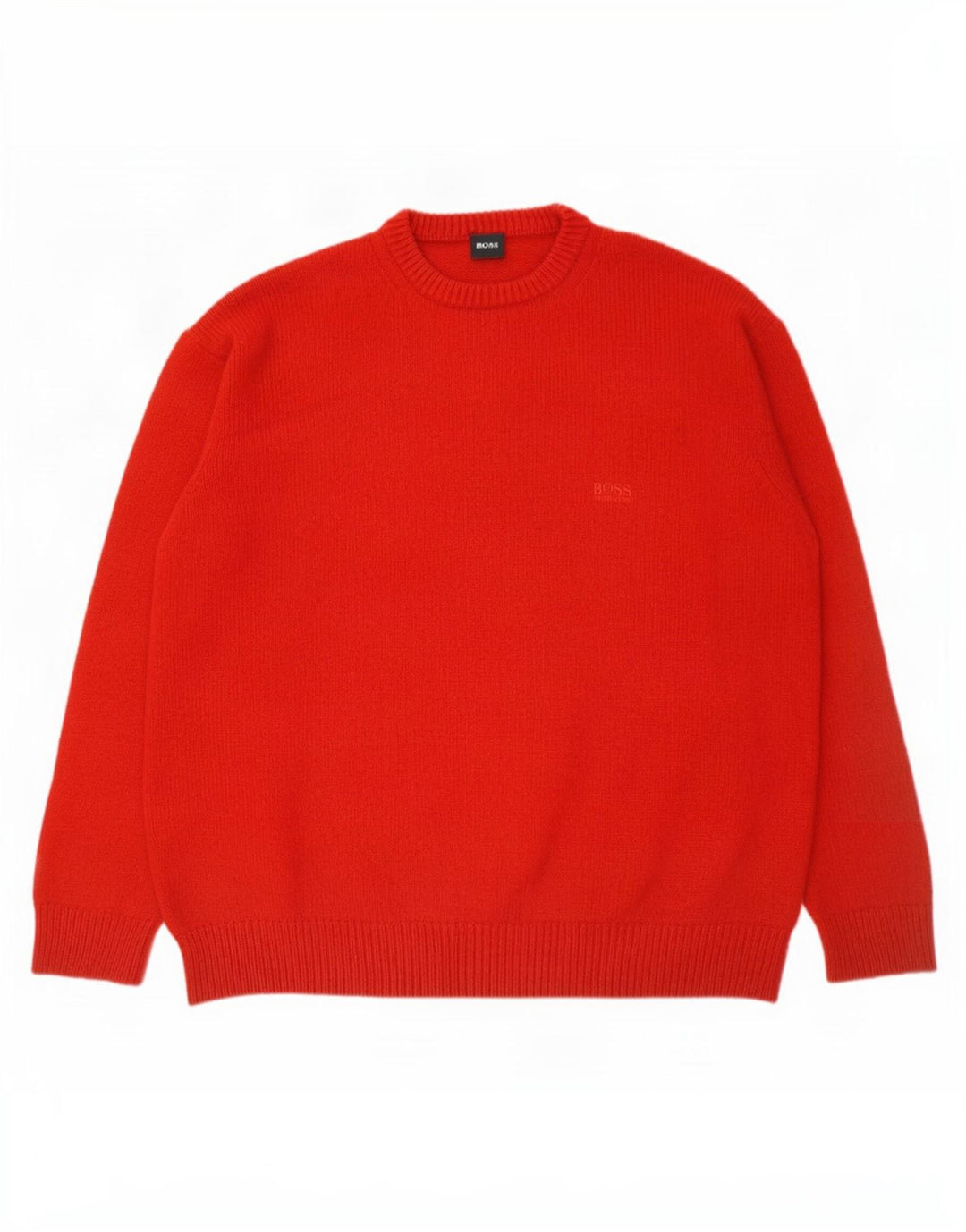 Hugo Boss Mens Crew Neck Jumper Sweater EU 52 Large Red Wool