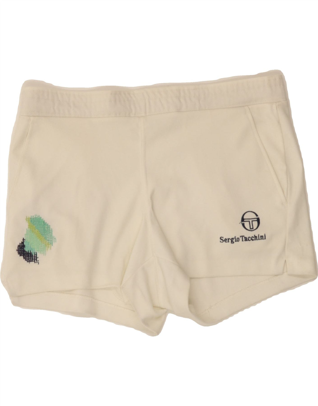 SERGIO TACCHINI Womens Sport Shorts EU 44 XL  Off White Polyester Vintage Sergio Tacchini and Second-Hand Sergio Tacchini from Messina Hembry 