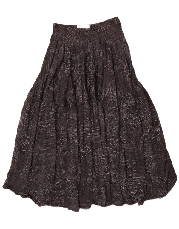 Vintage Womens High Waist Flared Skirt Medium W24 Black Floral Cotton