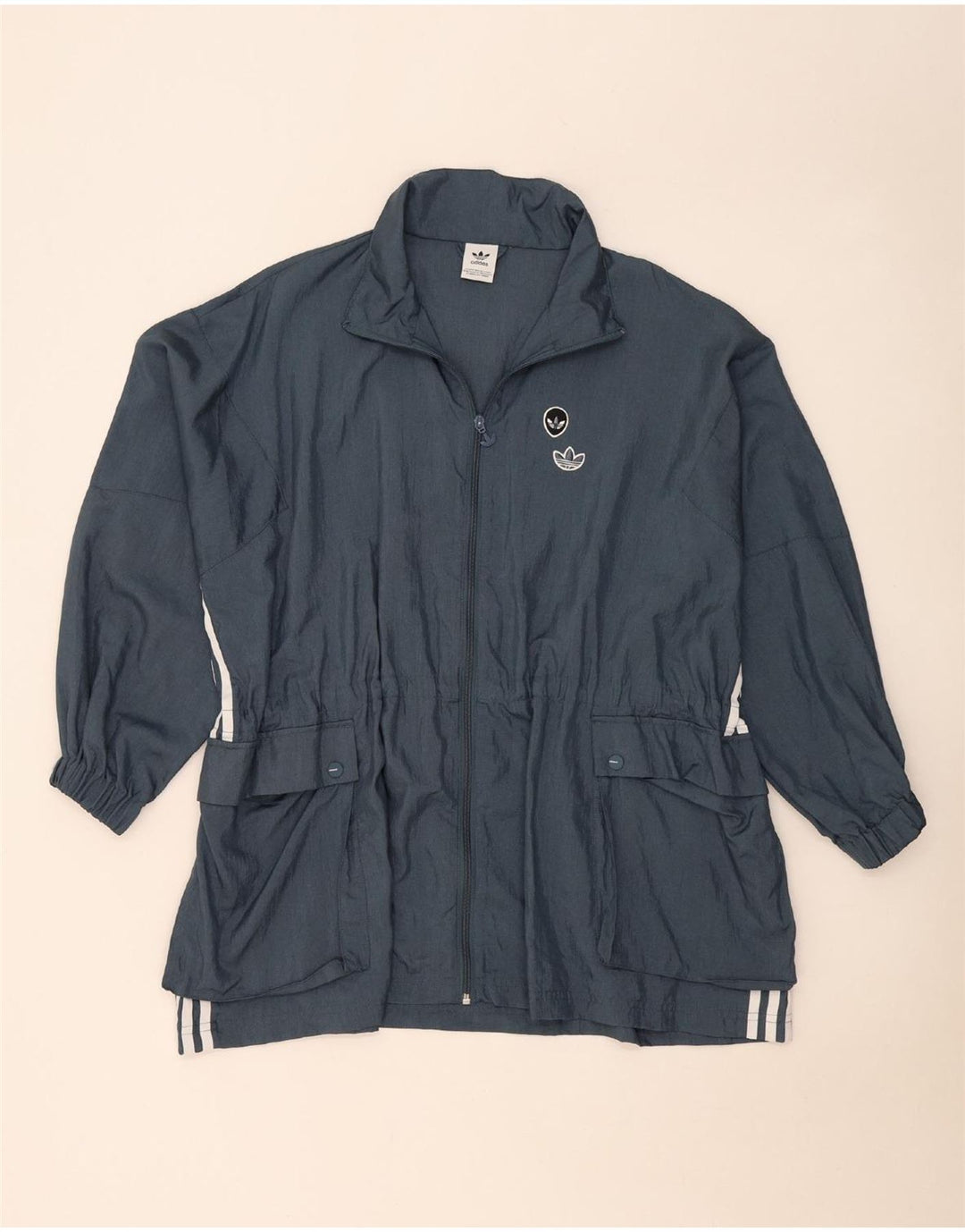 Adidas Womens Oversized Utility Jacket UK 8 Small Blue Polyamide