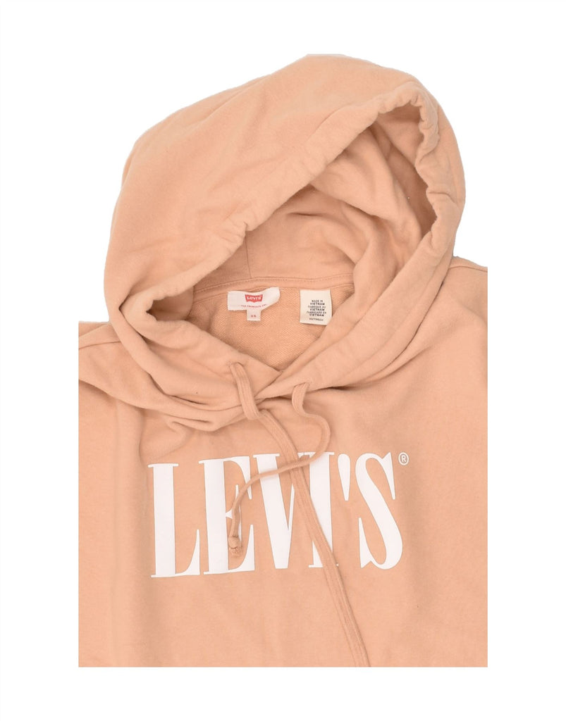 LEVI'S Womens Oversized Graphic Hoodie Jumper UK 6 XS Beige Cotton | Vintage Levi's | Thrift | Second-Hand Levi's | Used Clothing | Messina Hembry 