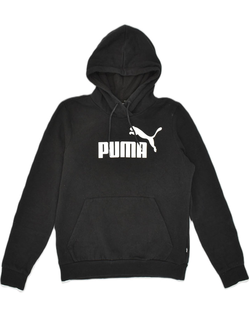 PUMA Womens Graphic Hoodie Jumper UK 12 Medium Black Cotton | Vintage Puma | Thrift | Second-Hand Puma | Used Clothing | Messina Hembry 