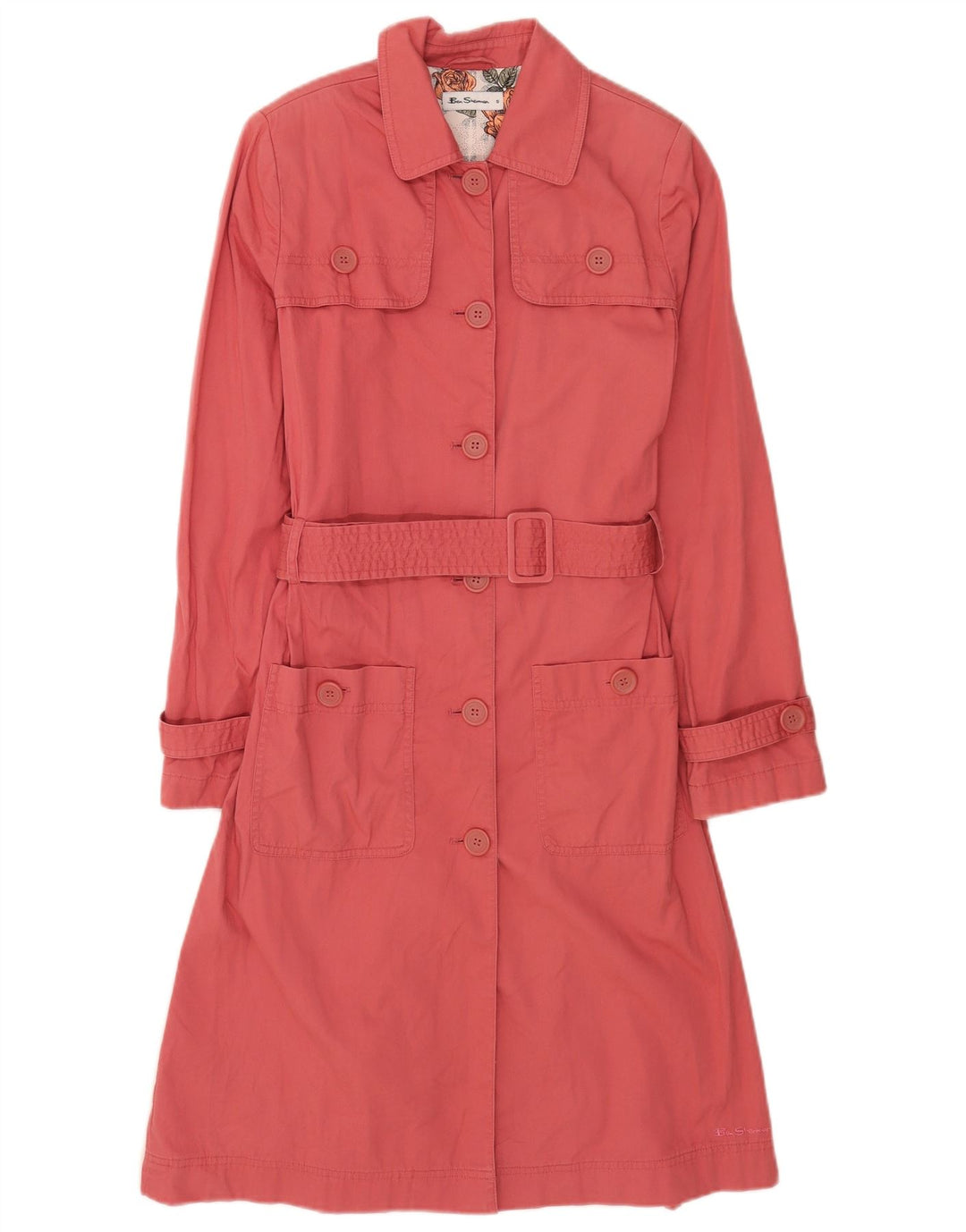 Ben Sherman Womens Trench Coat UK 10 Small Pink Cotton