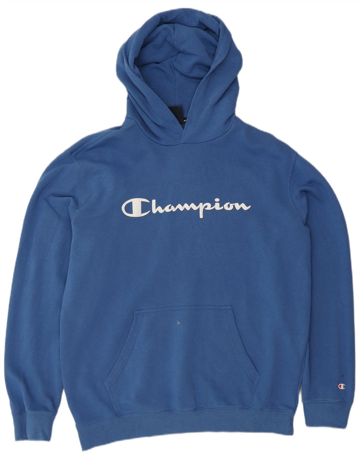 Champion Mens Graphic Hoodie Jumper XL Blue Cotton