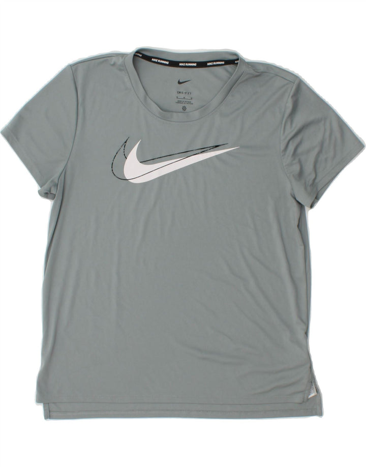 NIKE Womens Dri Fit Graphic T-Shirt Top UK 12 Medium Grey Polyester Vintage Nike and Second-Hand Nike from Messina Hembry 