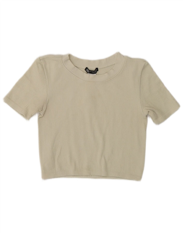 Zara Womens Crop T-Shirt Top UK 12 Medium Off White Nylon
