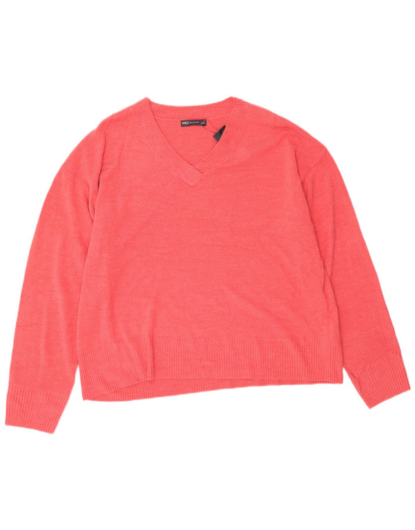Marks & Spencer Womens V-Neck Jumper Sweater UK 22 3XL Pink Acrylic