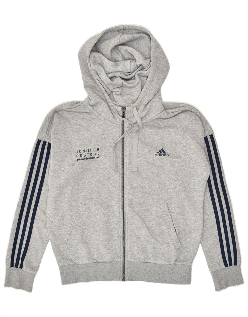 ADIDAS Womens Graphic Zip Hoodie Sweater UK 8/10 Small Grey Cotton | Vintage Adidas | Thrift | Second-Hand Adidas | Used Clothing | Messina Hembry 