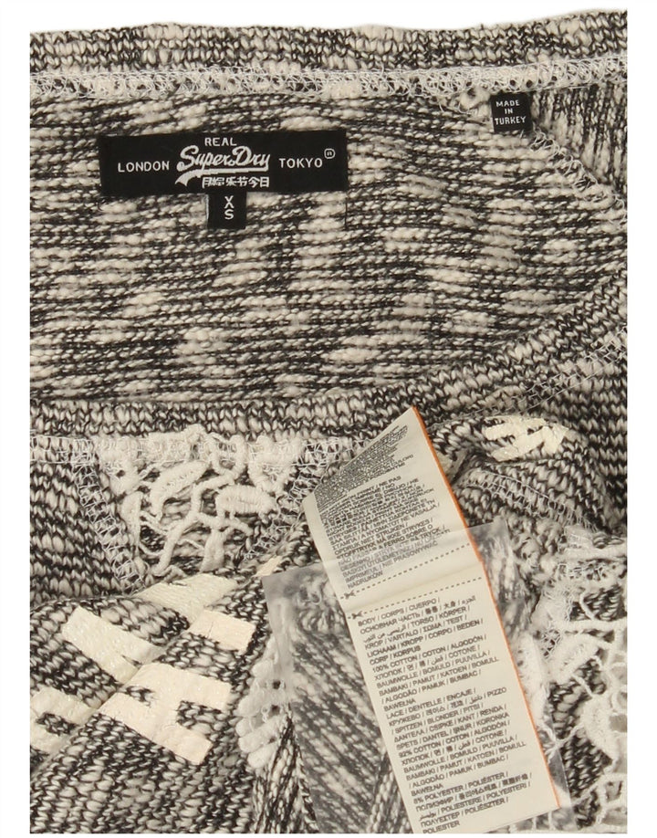 Superdry Womens Oversized Crop Boat Neck Jumper Sweater UK 6 XS Grey Cotton