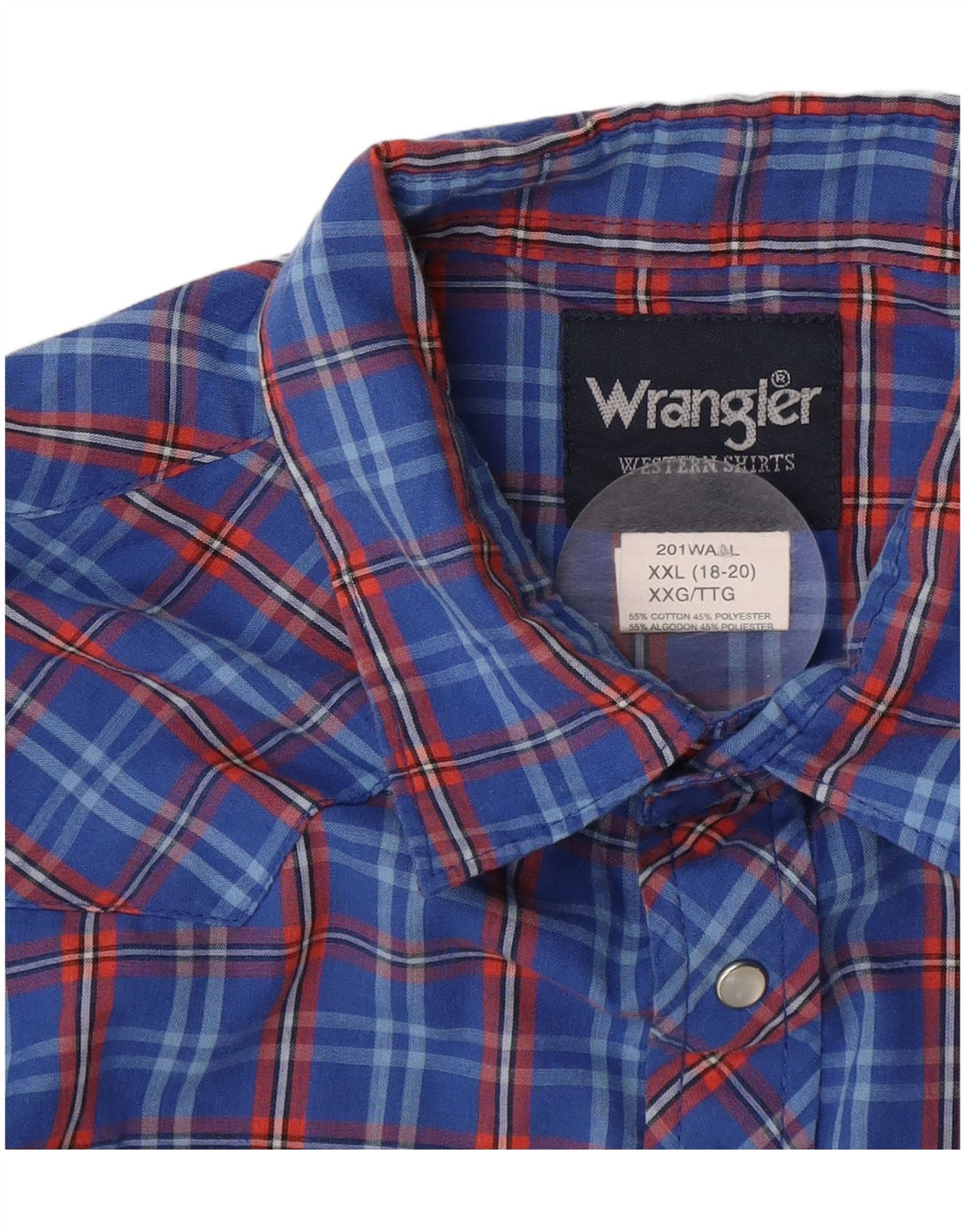 WRANGLER Boys Shirt 15-16 Years 2XL Blue Plaid Cotton