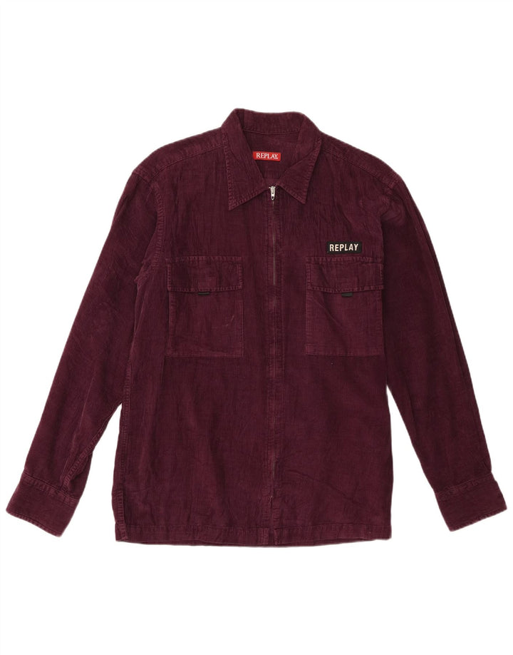 Replay Mens Corduroy Shirt Medium Purple Cotton