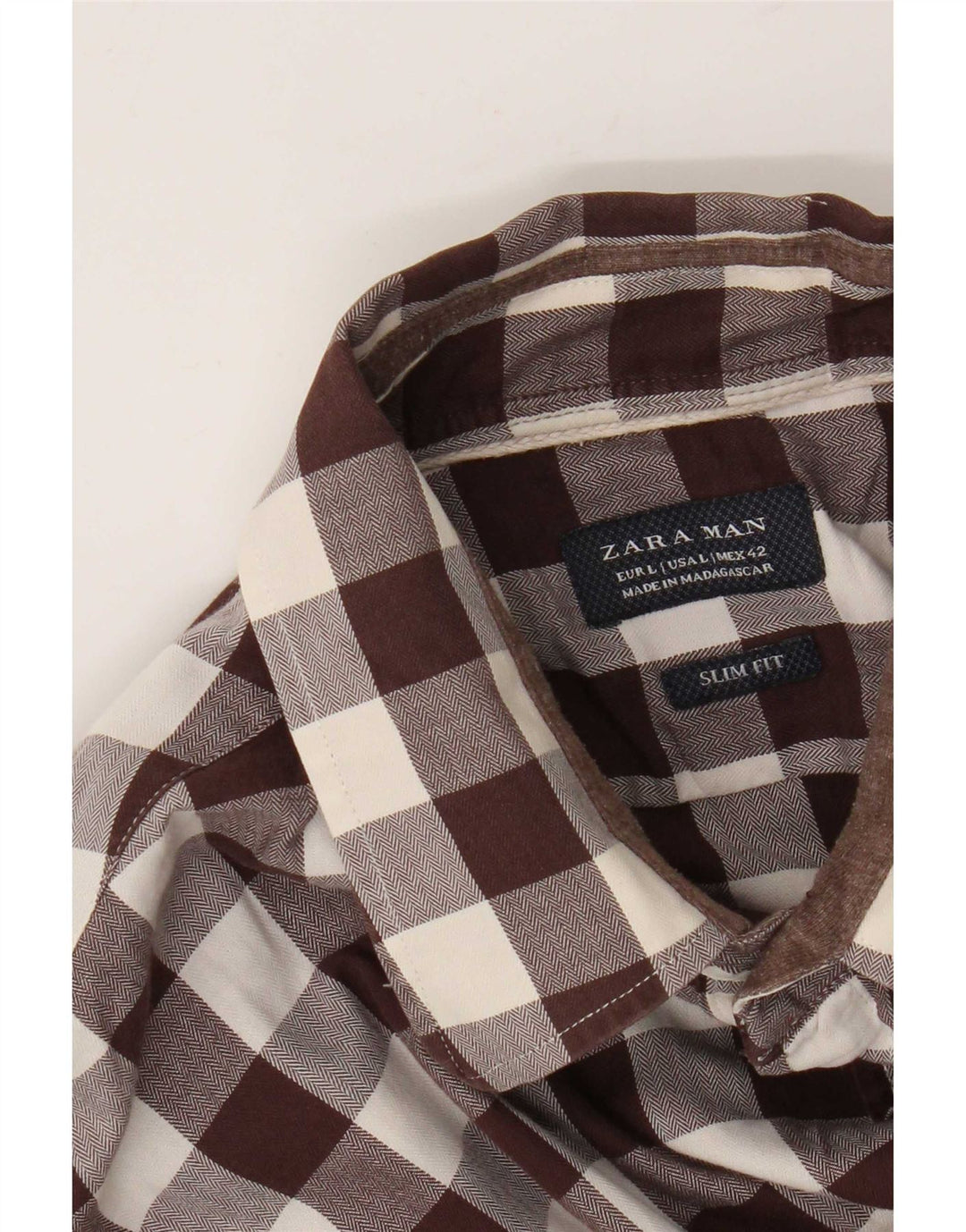 Zara Mens Slim Fit Shirt Large Brown Gingham