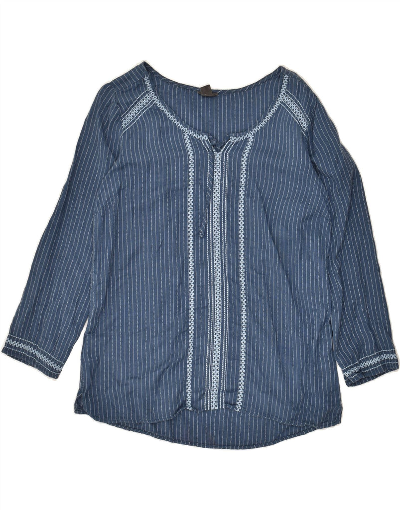 EDDIE BAUER Womens Long Sleeve Blouse Top UK 10 Small Blue Pinstripe Linen | Vintage Eddie Bauer | Thrift | Second-Hand Eddie Bauer | Used Clothing | Messina Hembry 