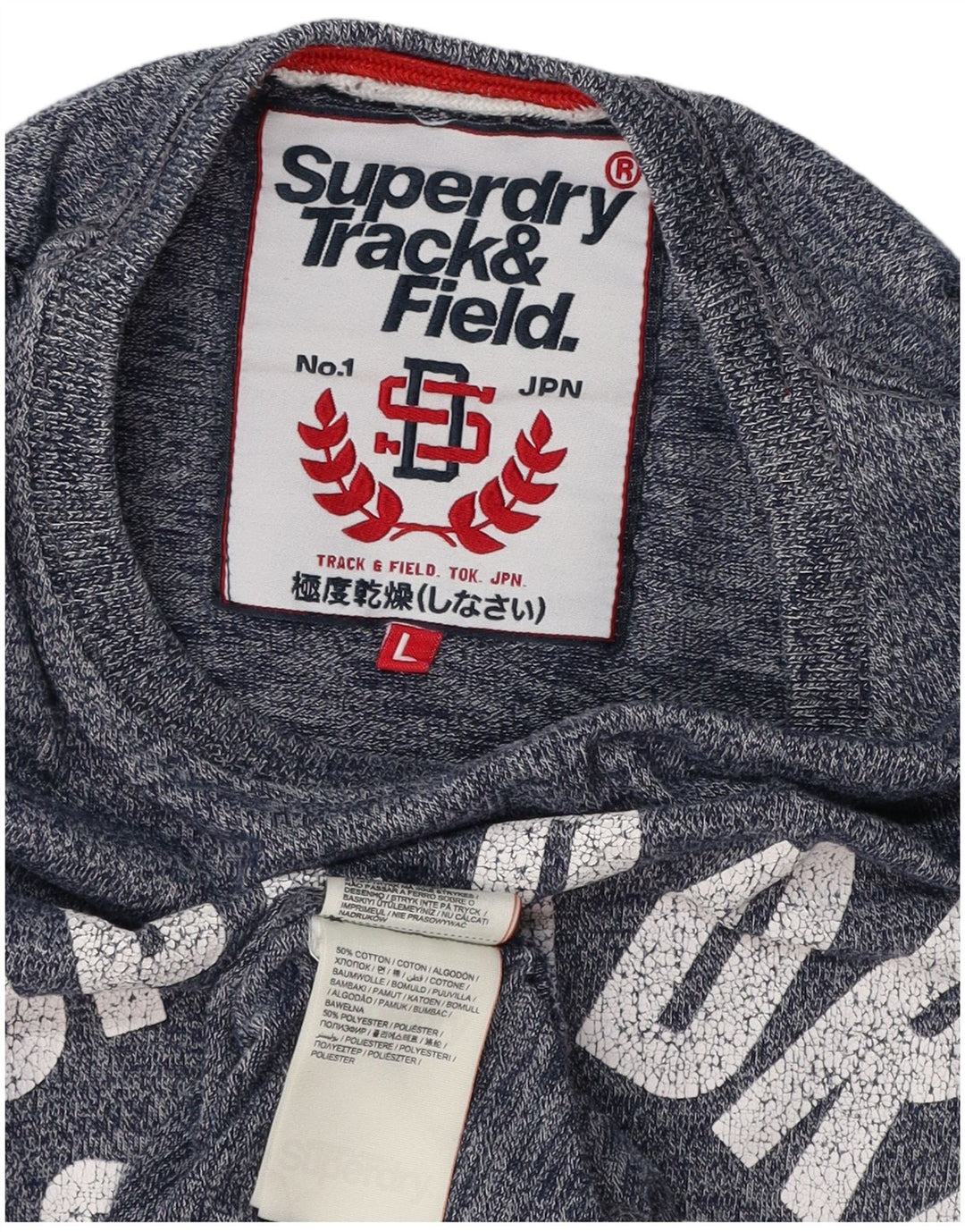 SUPERDRY Mens Track & Field Graphic T-Shirt Top Large Blue Flecked Cotton
