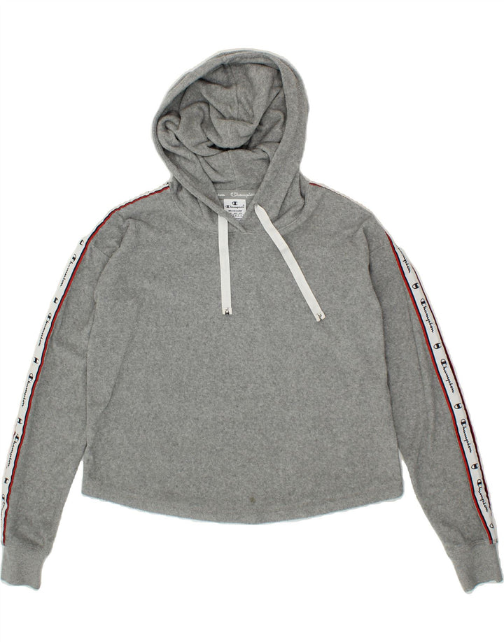 CHAMPION Womens Crop Graphic Hoodie Jumper UK 14 Medium Grey Vintage Champion and Second-Hand Champion from Messina Hembry 